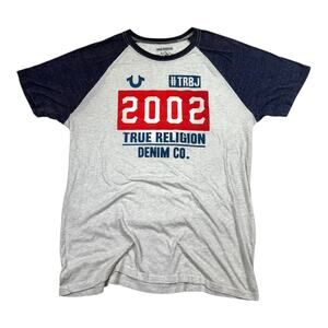 True Religion Denim Co T-Shirt Men's 2XL XXL Buddha Y2K Raglan Cut